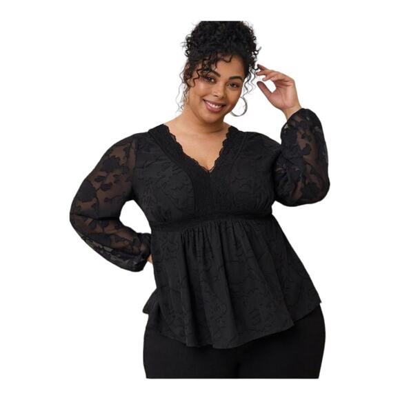 Torrid Babydoll Clip Floral Long Sleeve Top Womens Size 2X - Picture 1 of 7